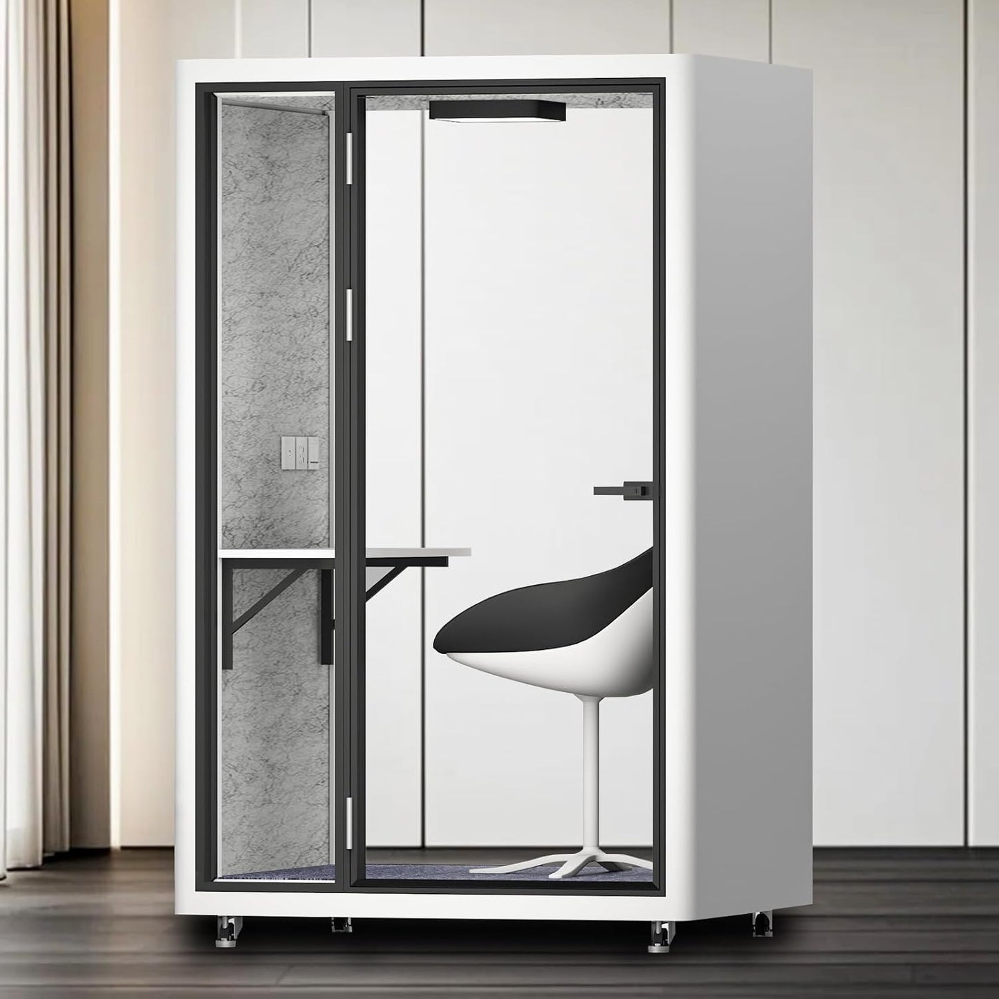 Office Sound Booth with Audio Privacy - Portable Soundproof Booth with White Modern Style,Movable Room with Light,Ventilation,Socket for Study,Work,Singing Room,Telephone Booth(55.11IN)