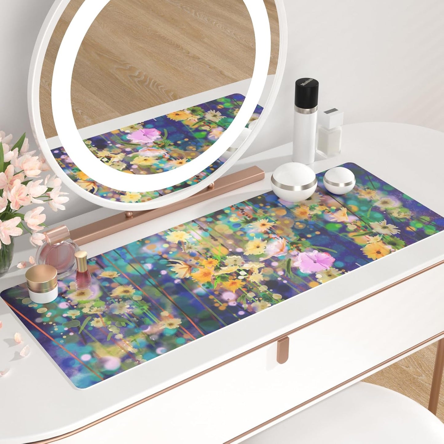 QIYI Large Desk Pad, Waterproof PU Leather Mouse Pad for Desktop, Blue Green Floral Home Décor Office Desk Accessories, Non Slip Desk Mat Writing Pads for Home Office 31.5" x 11.8" - Ivy Flowers