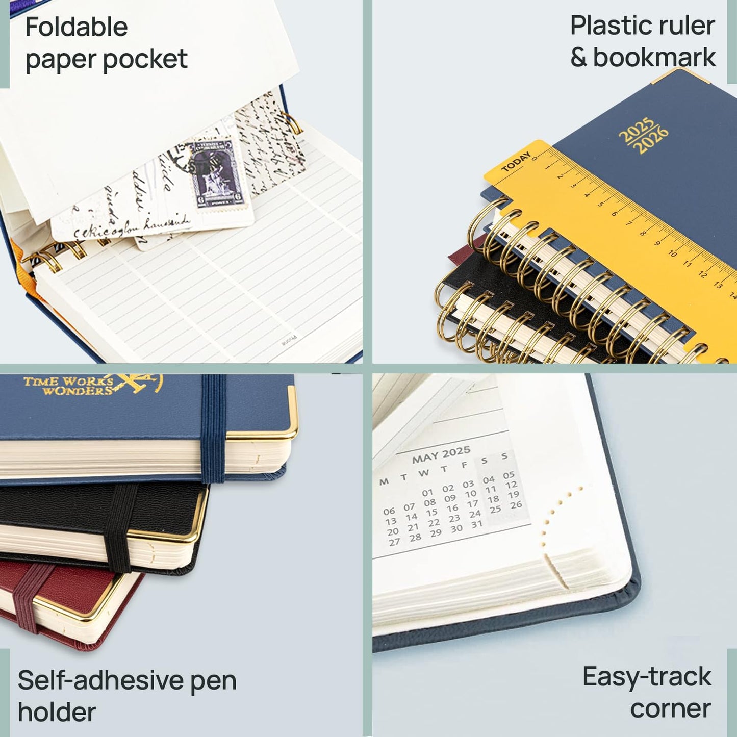 POPRUN Academic Daily Planner 2025-2026 One Page A Day - [5.75" x 8.5"- Spiral Hard Cover], Appointment Book (July 2025 - June 2026) with Monthly Calendar - Midnight Green