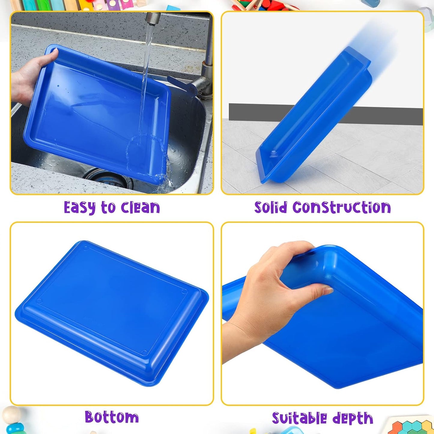 Maitys 24 Pcs Plastic Art Trays 11 x 8.7 x 1 Inch Activity Craft Tray Organizer Serving Tray Stackable Storage Sand Trays for School Painting Beads Crafts DIY Projects(Colorful)