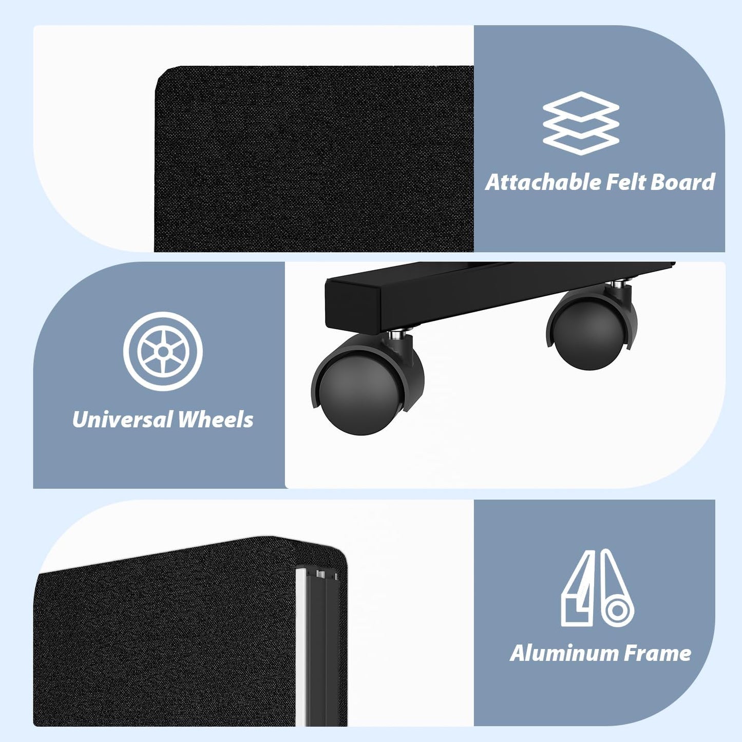 Acoustic Room Divider Privacy Panel with Wheels, 4 Panel Soundproof Room Divider (Aluminum Frame) for Room Partition, Folding Room Dividers Separation Office Cubicle Wall Sound Proof Partition Divider