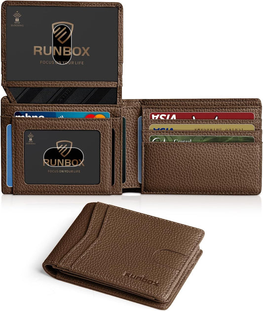 RUNBOX Wallet for Men Slim Rfid Leather 2 ID Window With Gift Box