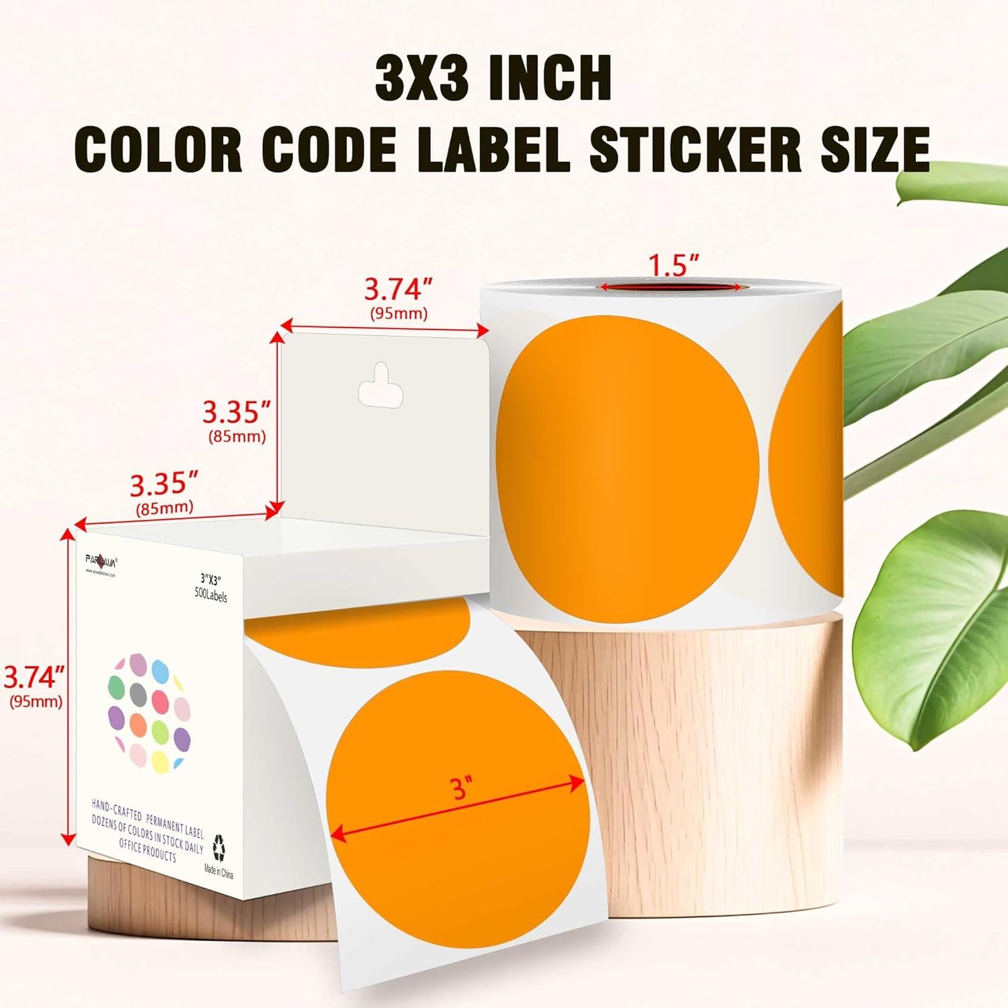 PARLAIM 3”Color Coding Labels Stickers,4Rolls/2000per Dispenser Box Round Adhesive Circle Dot Stickers for Inventory Office Home (Orange)