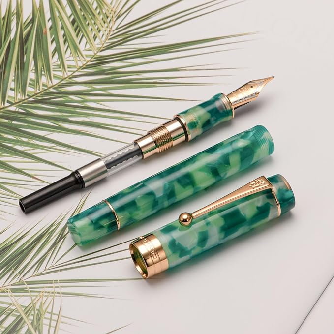 Jinhao 100 Fountain Pen Celluloid Classic Style, #6 Nib Smooth Writing Instrument with Refillable Converter and Pen Case Set