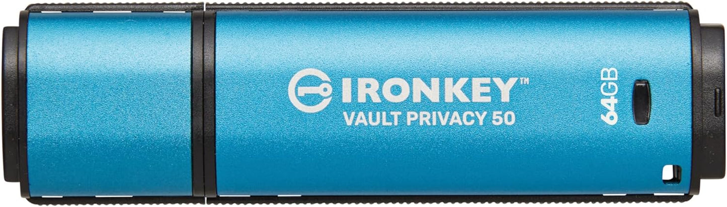 Kingston Ironkey Vault Privacy 50 USB 64GB Flash Drive | FIPS 197 Certified | XTS-AES 256-bit | BadUSB and Brute Force Protection | Mult-Password Option | IKVP50/64GB
