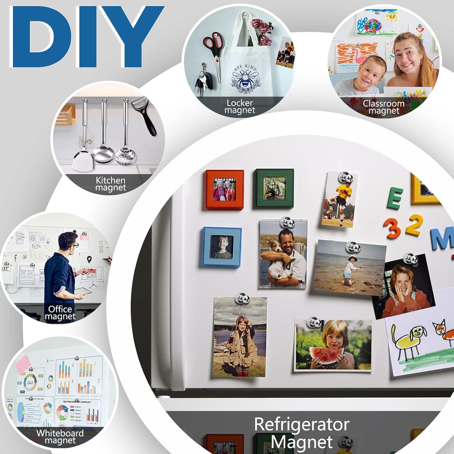 LOVIMAG Magnets for Whiteboard, 40pcs Strong Refrigerator Magnets, Neodymium Fridge Magnet,Small Push Pin Magnets for Whiteboard, Fridge, Office, Classroom and Map Magnets