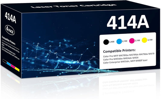 414A Toner Cartridges 4 Pack Compatible with HP 414A W2020A 414X W2020X Toner (with Chip) Works for Pro MFP M479fdw M454dw M454dn M455dn M479fdn Printer (1BK+1C+1M+1Y)