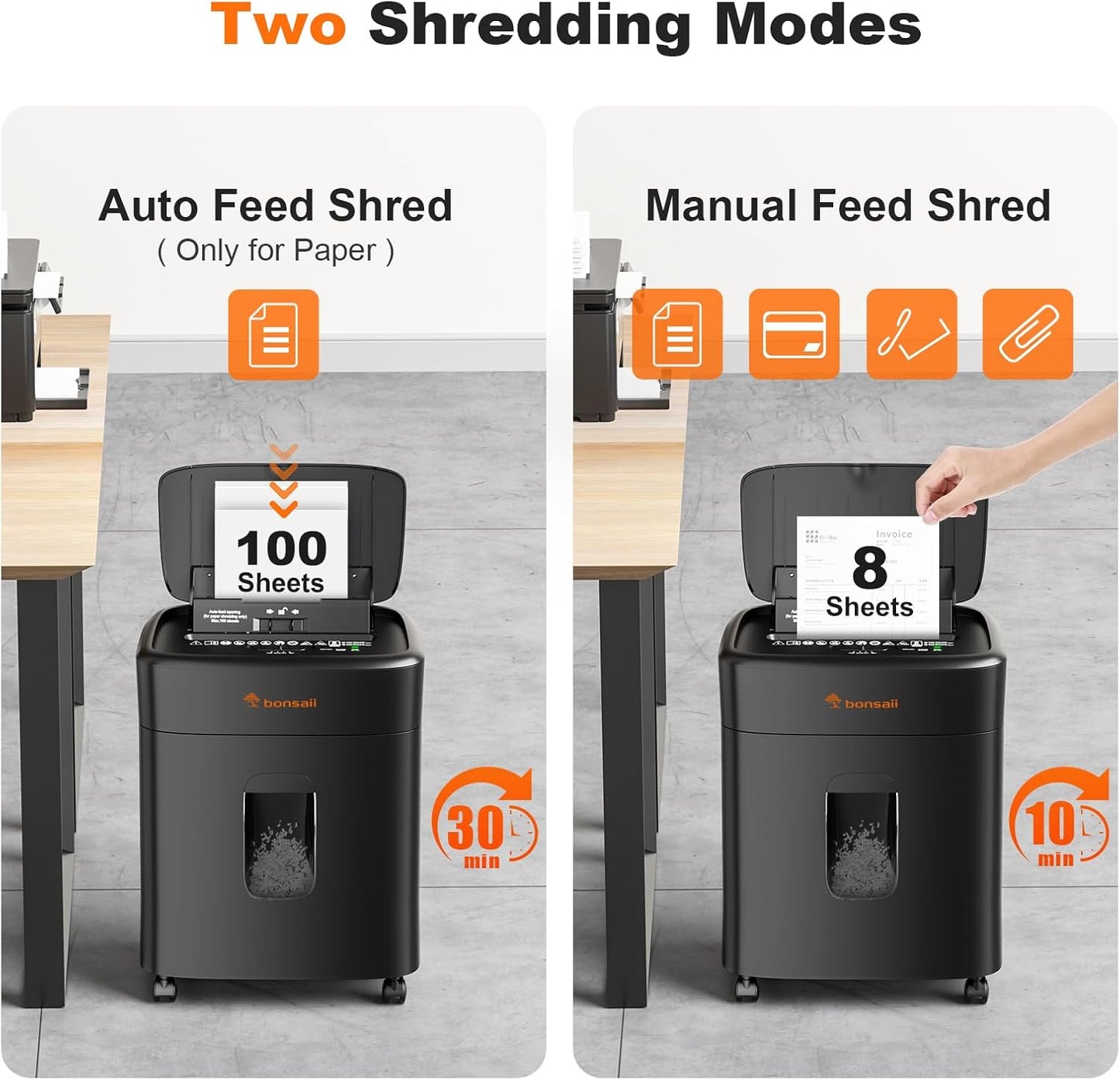 Bonsaii 100 Sheets Auto Feed Paper Shredder, Up to 30 Minutes Shredders for Home Office Use, Micro-Cut Heavy Duty Shredder / 4.2 Gallons/Security Level P-4 (C231-D)