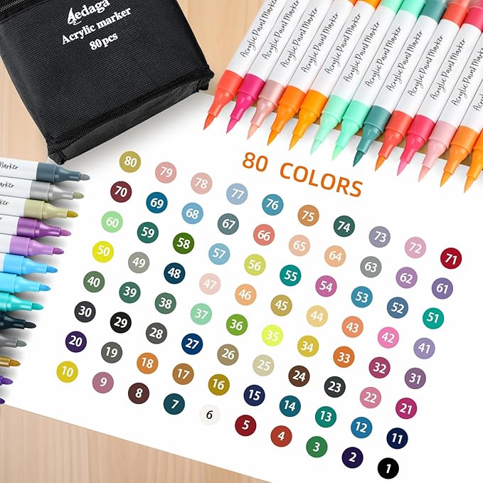 YHC 80 Colors Acrylic Paint Pens with Free App, Dual Tip Acrylic Paint Markers with Brush Tip and Fine Tip for Adults, Kids, Eggs, Wood, Rock, Canvas, Plastic, Stone, Glass, Ceramic