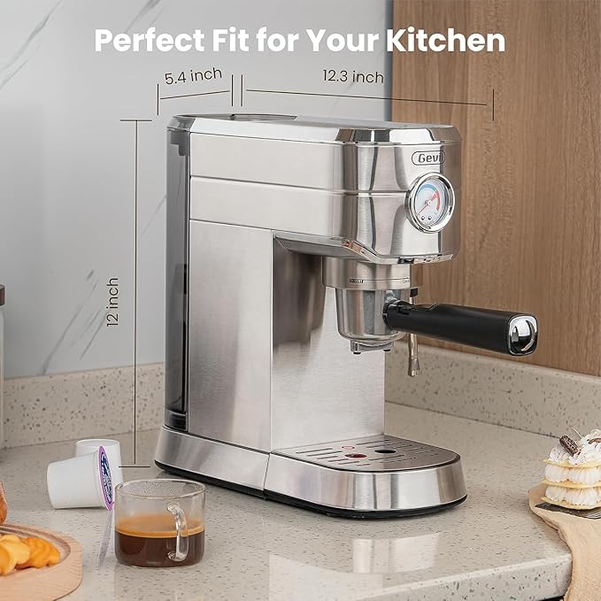 Gevi Espresso Machine 20 Bar with Portafilter for Nespresso Original Capsules and Coffee Powder, Professional Espresso Maker with Milk Frother for Cappuccino, Latte, Compact Espresso Coffee Machine