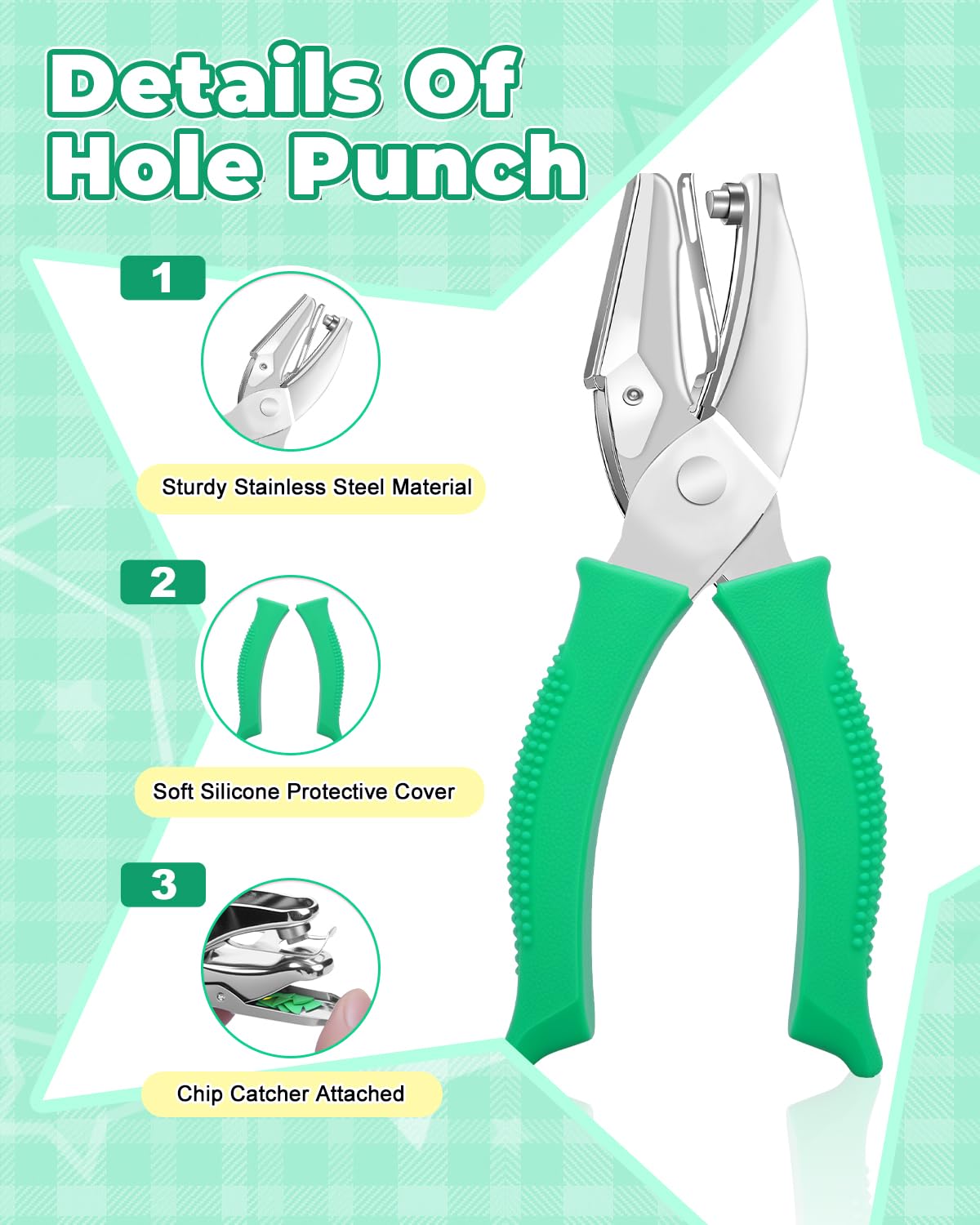 UCEC 1/4" Triangle Hole Punch Metal Handheld Paper Punch Single Hole Tag Punch, Small Triangle Shape Hole Puncher Back to School Supplies for Scrapbook DIY Craft in Home Office Classroom