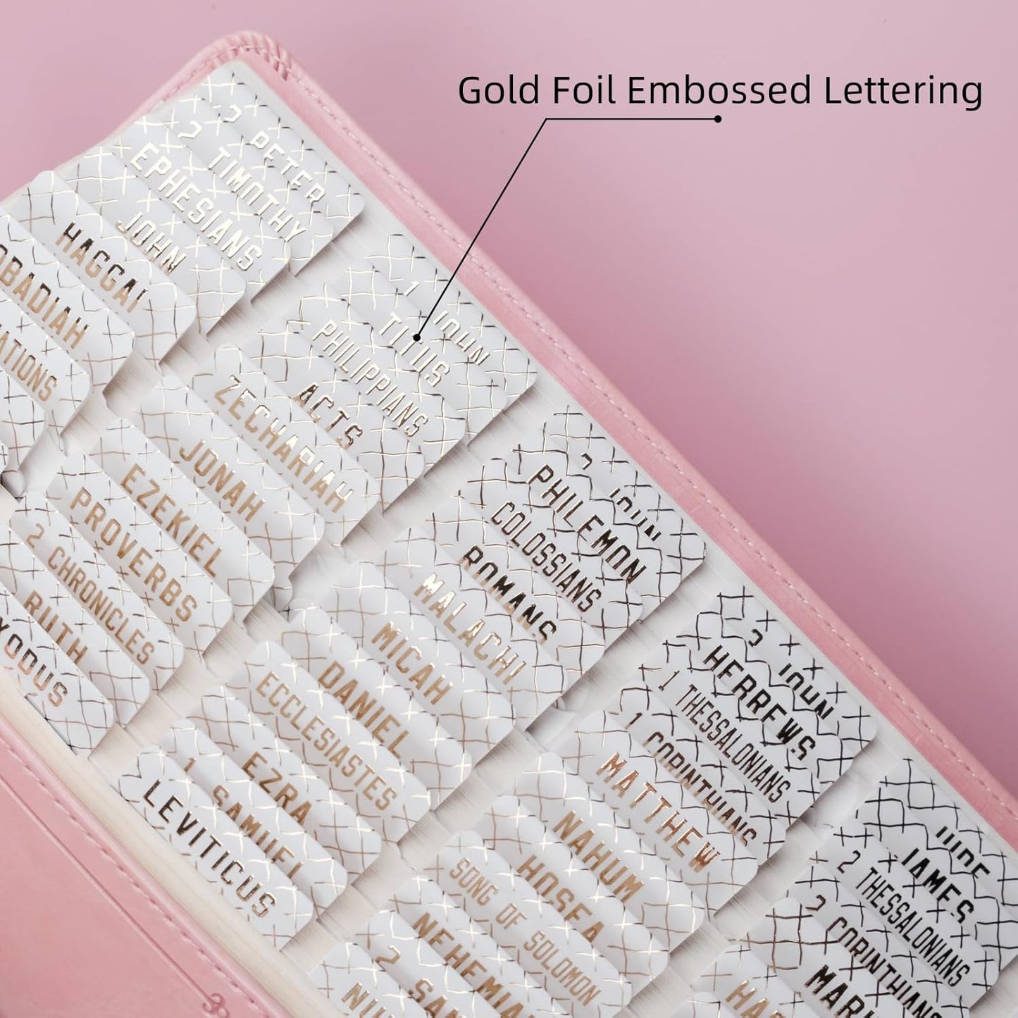 UPAFEXXI-Laminated Bible Tabs (Gold Foil Embossed Lettering), Bible Tabs for Women and Men, Reposition Large Print Stickers, Easy to Read and Apply, 80Chapters Labels for Easy Navigation(White)