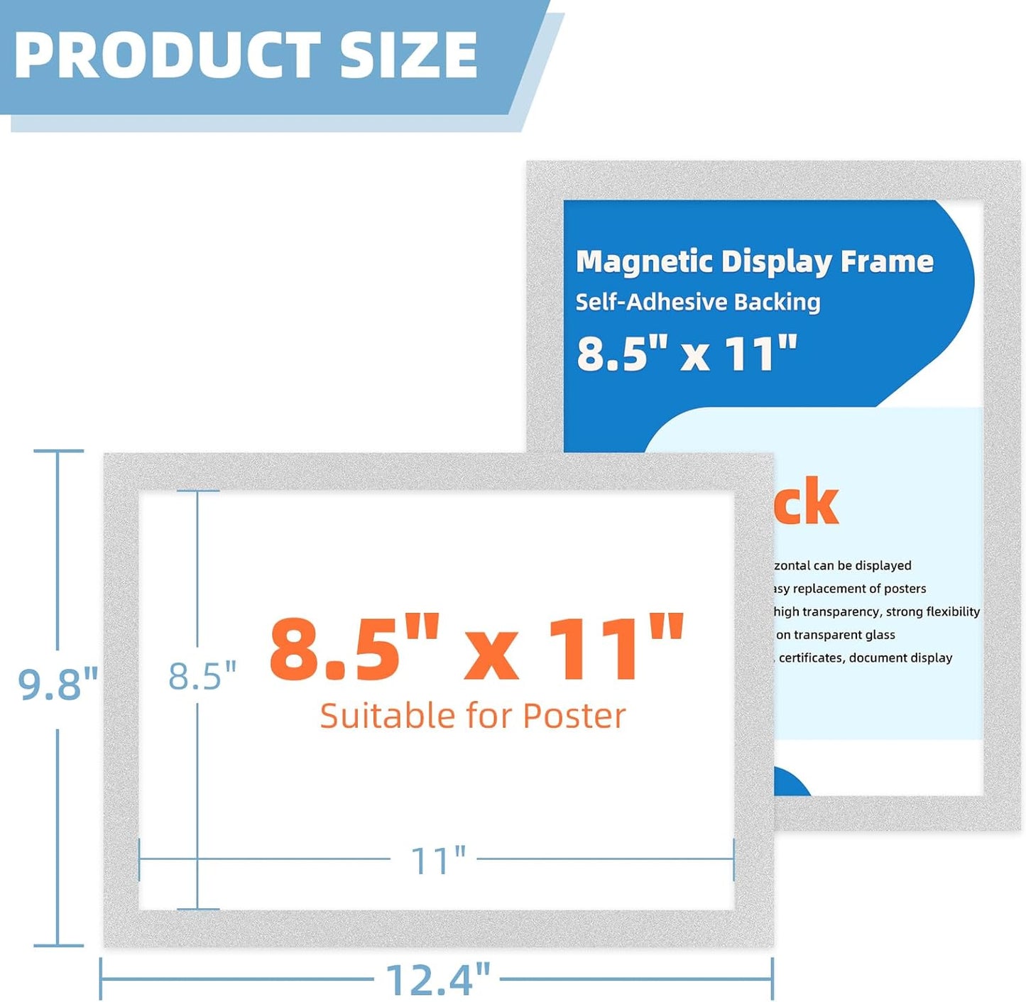 Magnetic Sign Holder 8.5 x 11-5Pcs Durable PVC Magnetic Frames for Refrigerator Reusable Adhesive Frames for Walls Door Window Double Sided Display Magnetic Picture Frame Document Holder