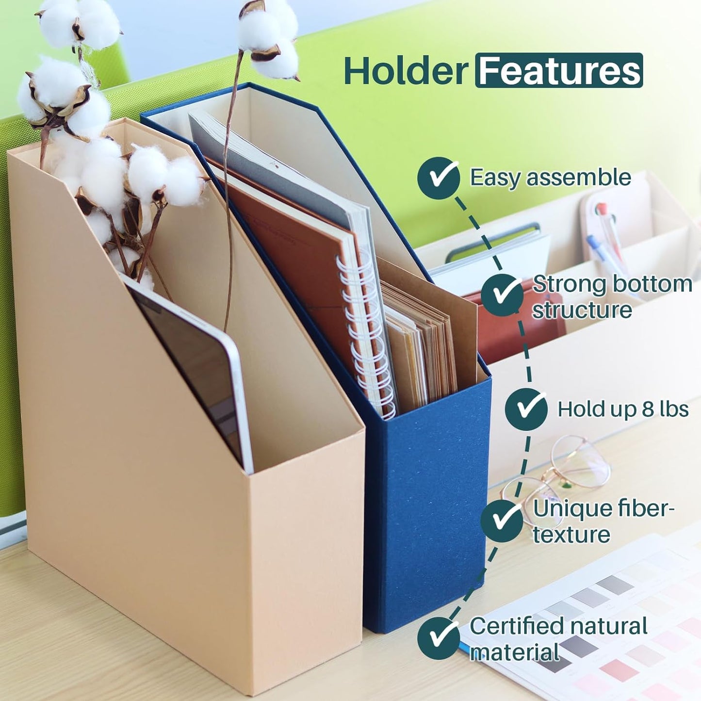 Magazine Holder - File Holder and Desk Organizer, Paperboard Book Organizer and Storage Box for Documents, Magazine Holder Rack for Classroom, Home, and Office (Latte Brown, 2-Pack)