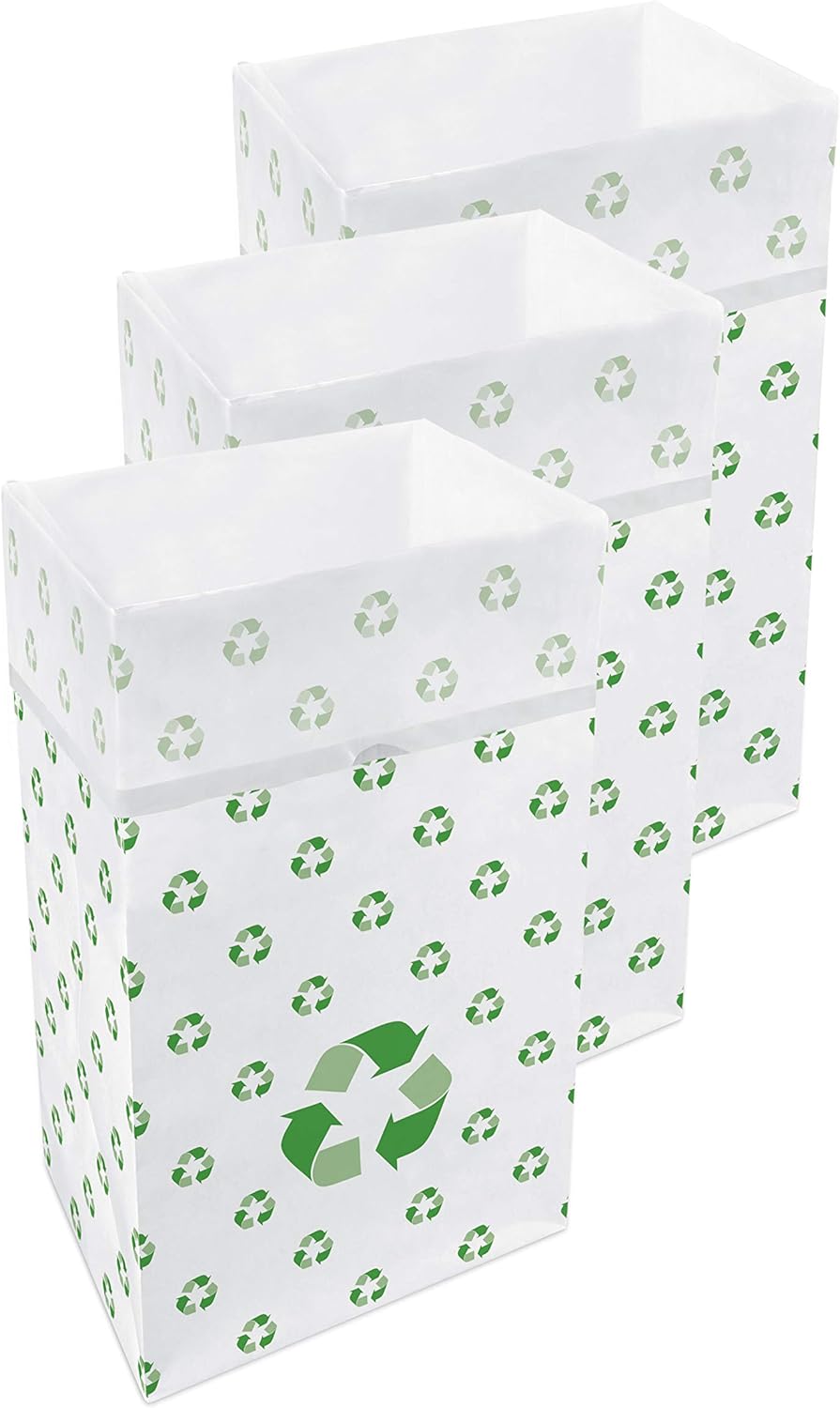 | 30 Gallon Disposable Trash Cans (3-Pack) with Fitted Trash Bags - Reusable Garbage and Recycling Bins for Parties, Events, and More (Recycle - 30” Height x 17” Width x 14” Depth)