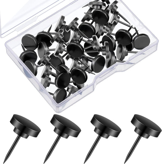 30 Pieces Push Pins, Metal Thumb Tacks for Picture Photo Hanging, Wall Pins for Board Posters Bulletin Maps, Wall Tack for Office Home Decorative (Black)
