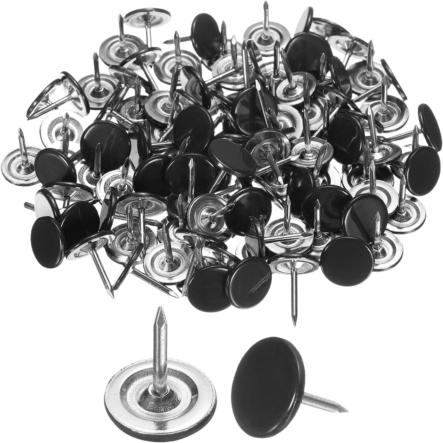 uxcell 120Pcs Push Pins, 11mmx15mm Round Flat Head Decorative Thumb Tacks Upholstery Tacks for Cork Board Office Wall Hangings, Black