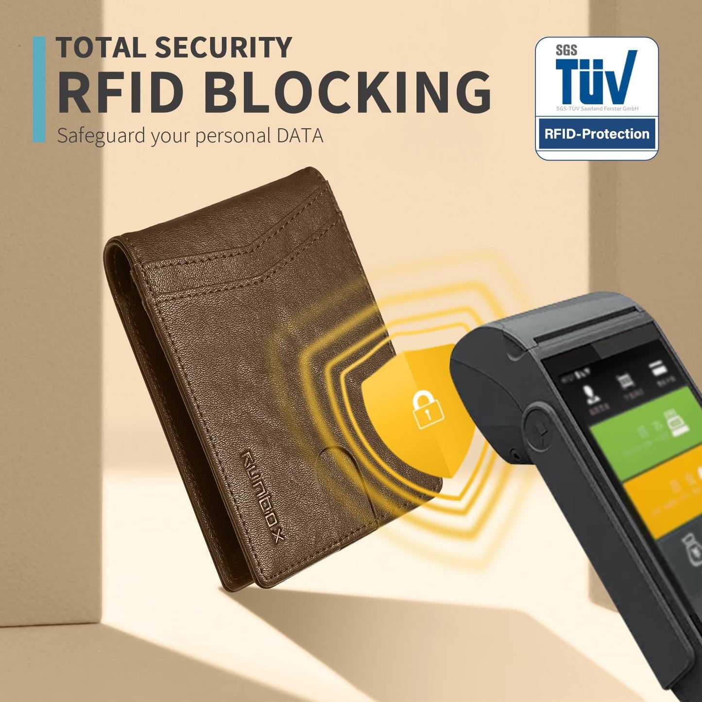 RUNBOX Wallet for Men Slim Rfid Leather 2 ID Window With Gift Box