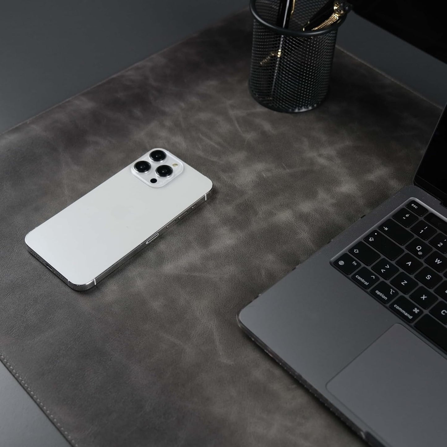 Jersey Genuine Calfskin Leather Desk Pad, Office Desk Mat with Non-Slip Bottom, Smooth Surface for Mouse & Keyboard, Desk Protector (36x19 inches) (Grey)