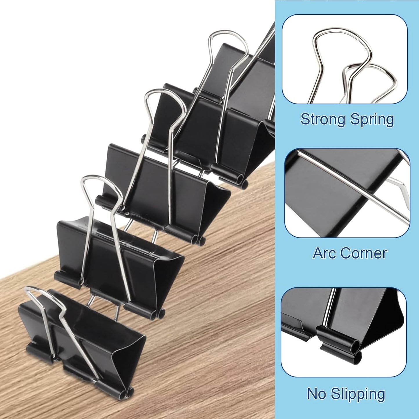 Extra Large Binder Clips Standard 2 inch Length, 1 inch Capacity, 80 Pcs Jumbo Binder Clips for Office