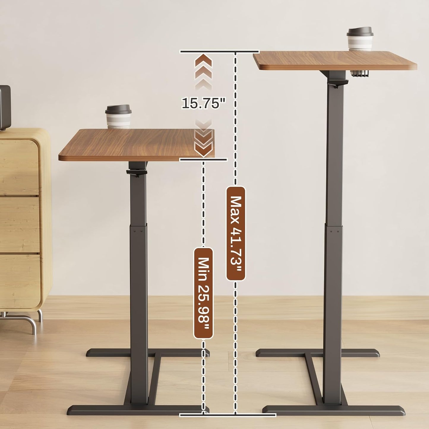 FLEXISPOT Mobile Standing Desk with Wheels Pneumatic Laptop Desk Rolling Computer Cart Movable Height Adjustable Small Sit Stand Desk Computer Workstations Home Use(31.5" W x 17.7" D, Mahogany)