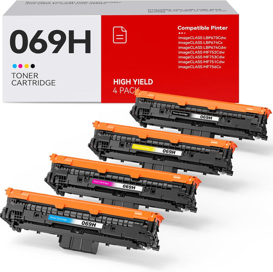 069H 069 Toner Cartridges Set 4 Pack MF753Cdw High Yield Compatible for Canon 069H 069 Toner Cartridges Replacement for Canon ImageCLASS MF753Cdw MF751Cdw LBP674Cdw Laser Printer | (B/C/M/Y,4 Pack)