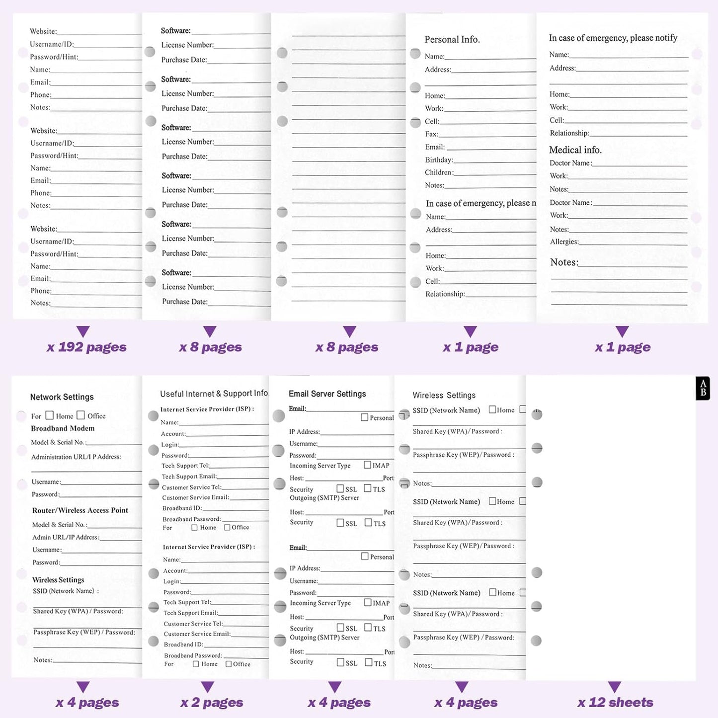 Refillable Password Book with Alphabetical Tabs & Lock, 7.5x5.5in, Hardcover Password Keeper Book of Internet Website, Password Notebook & Organizer for Home Office, w/Pockets, Purple