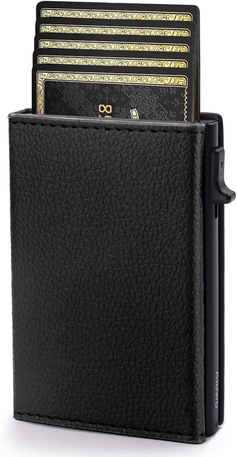 Aiuwo Wallet for Men,Mens Wallet Card Holder,Smart,Slim,Minimalist Wallet,Credit Cards Holder RFID Blocking Wallet (Card Wallet, Lichee Black)