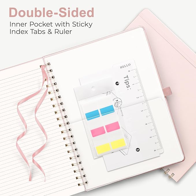 RETTACY Spiral Journal Notebook, 110 Numbered Pages, A4 Large Size (8.5'' x 11''), for Men & Women, Journaling, Writing, Work & Office, Leather Hardcover, 100 GSM Thick Paper (Rose Gold)