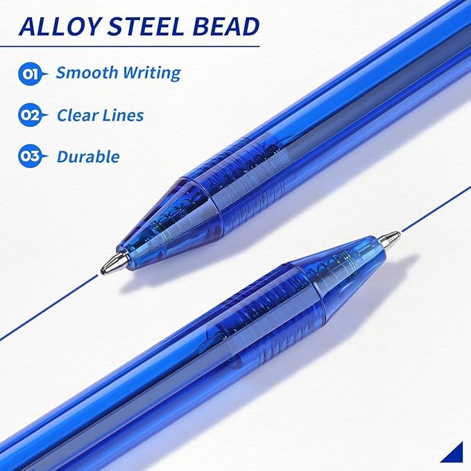 Blue Pens | 60 Pack Retractable Ballpoint Pens Multipack | Blue Ink Medium Point 1.0mm | Smooth Writing Ball Point Pens | School Office Supplies, Box of Pens Bulk (Blue Ink)