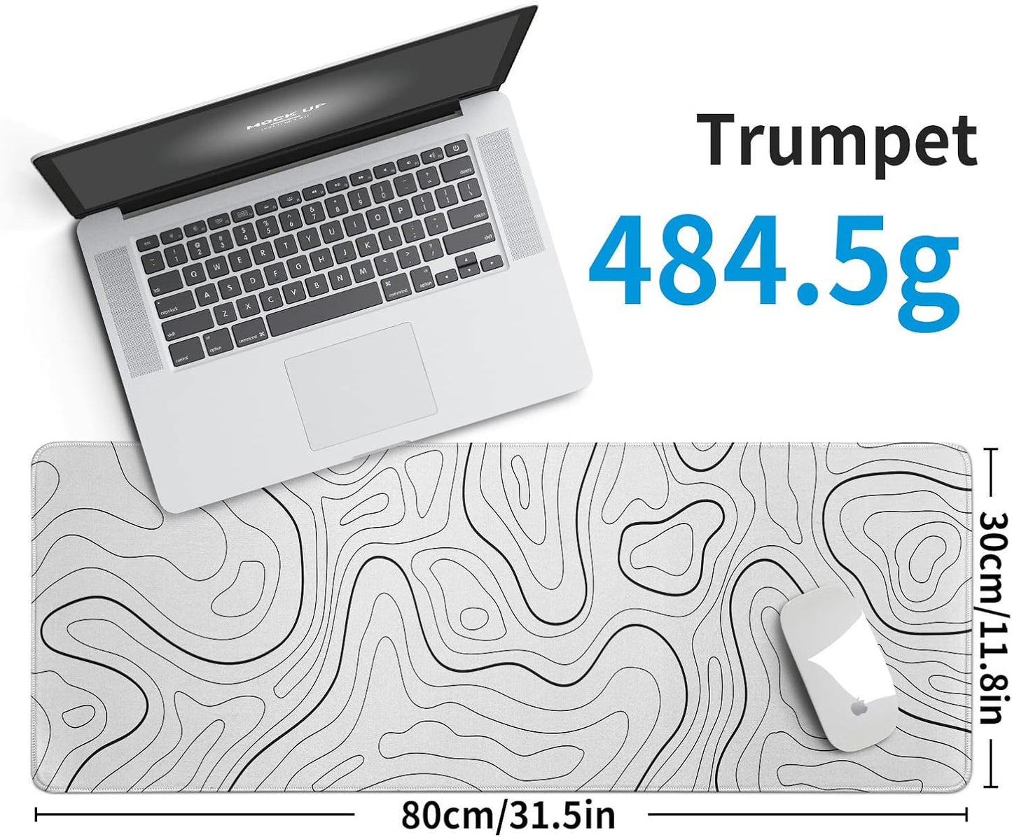 White Big Mousepad for Gaming Large Topographic Map Washable Desk Pad with Stitched Edge Office Supplies and Decor 31.5''x11.8'' Computer Keyboard Protector