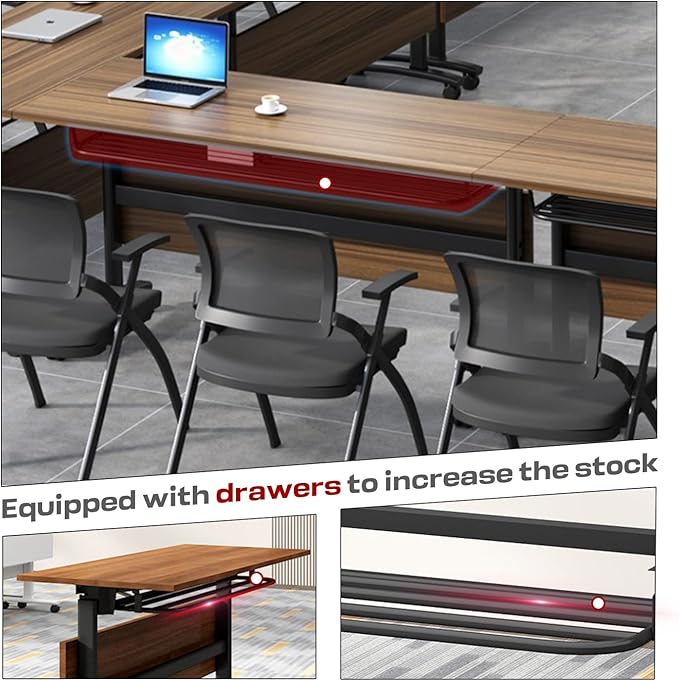 Folding Conference Table,Mobile Conference Room Tables Rolling Meeting Table with Caster Wheels,Flip Top Mobile Training Table,Foldable Rectangle Seminar Tables for Office,Classr (8pack, 61in)