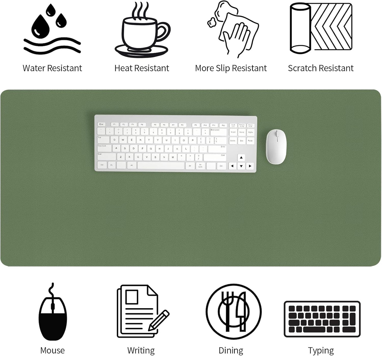 Bloss Olive Green Desk Mat 35.4" x 15.7", Desk Matt for Desktop, Large Leather Desk Pad, Waterproof Desk Pad Mat, Office Supplies for Women