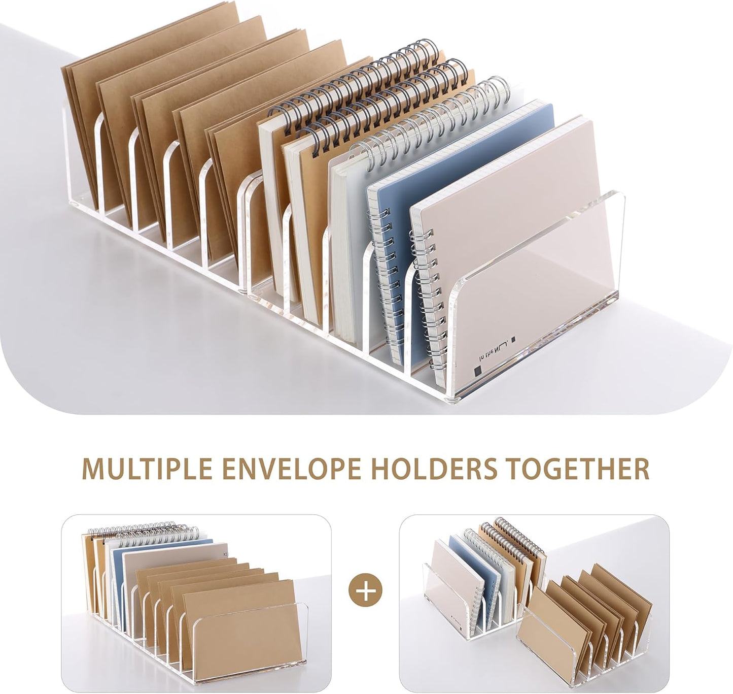 SANRUI Acrylic Desk File Organizer Holder, 5 Upright Clear Desktop Mails Sorter Document Magazine Storage Organization Letter Folder Racks for Home, Office & Classroom