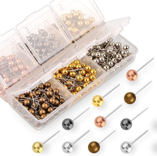 Yalis Push Pins Map Tacks 1/8-Inch Metallic Color Beads Head Marking Pins, 6 Colors, 360-count