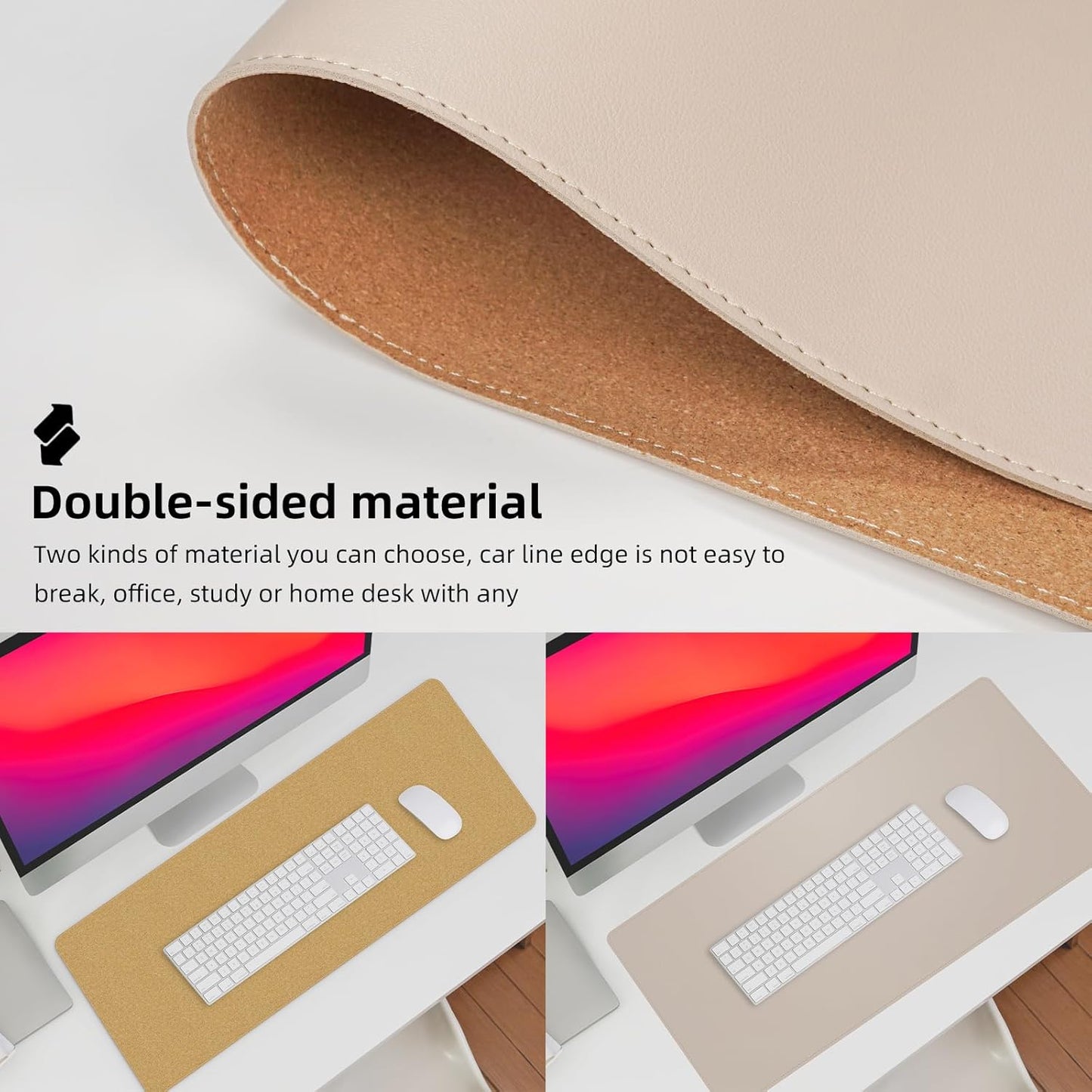 AFIING Leather Desk pad Protector, Large Non-Slip Office Desk Mat with Natural Cork & PU Leather, Waterproof Writing Mouse Pad for Office and Home (31.5in*17in,Beige)