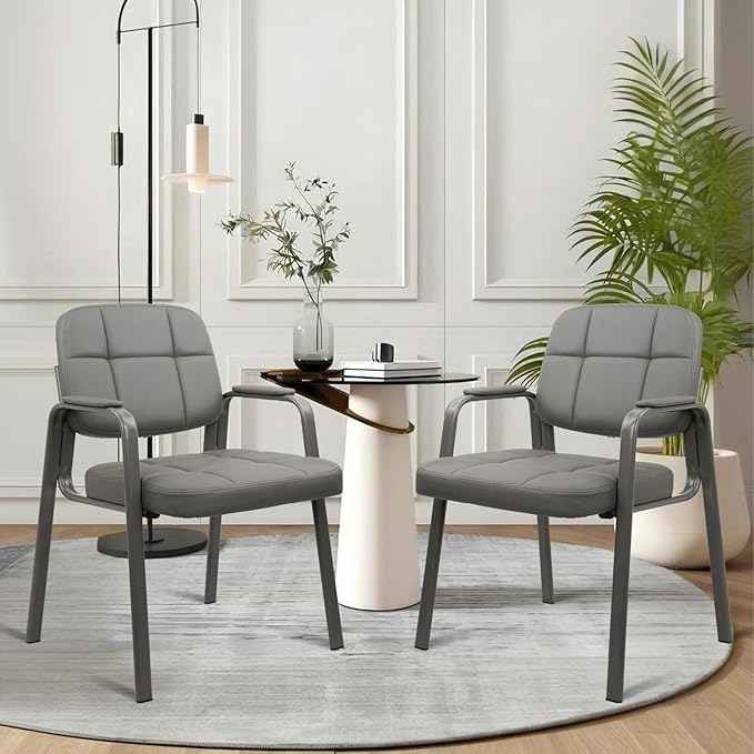 CLATINA Waiting Room Guest Chair with Bonded Leather Padded Arm Rest for Office Reception and Conference Desk(Grey 2 Pack)