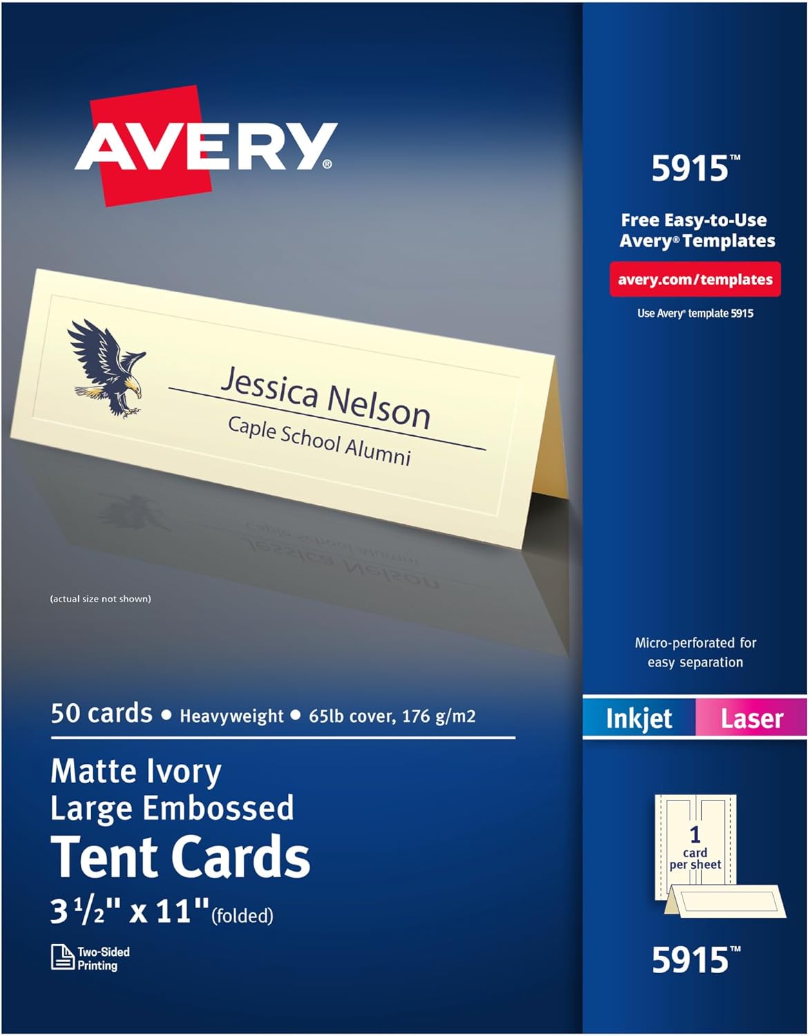 Avery Printable Tent Cards, 3.5" x 11", Ivory with Embossed Border, 50 Blank Place Cards for Laser or Inkjet Printers (5915)