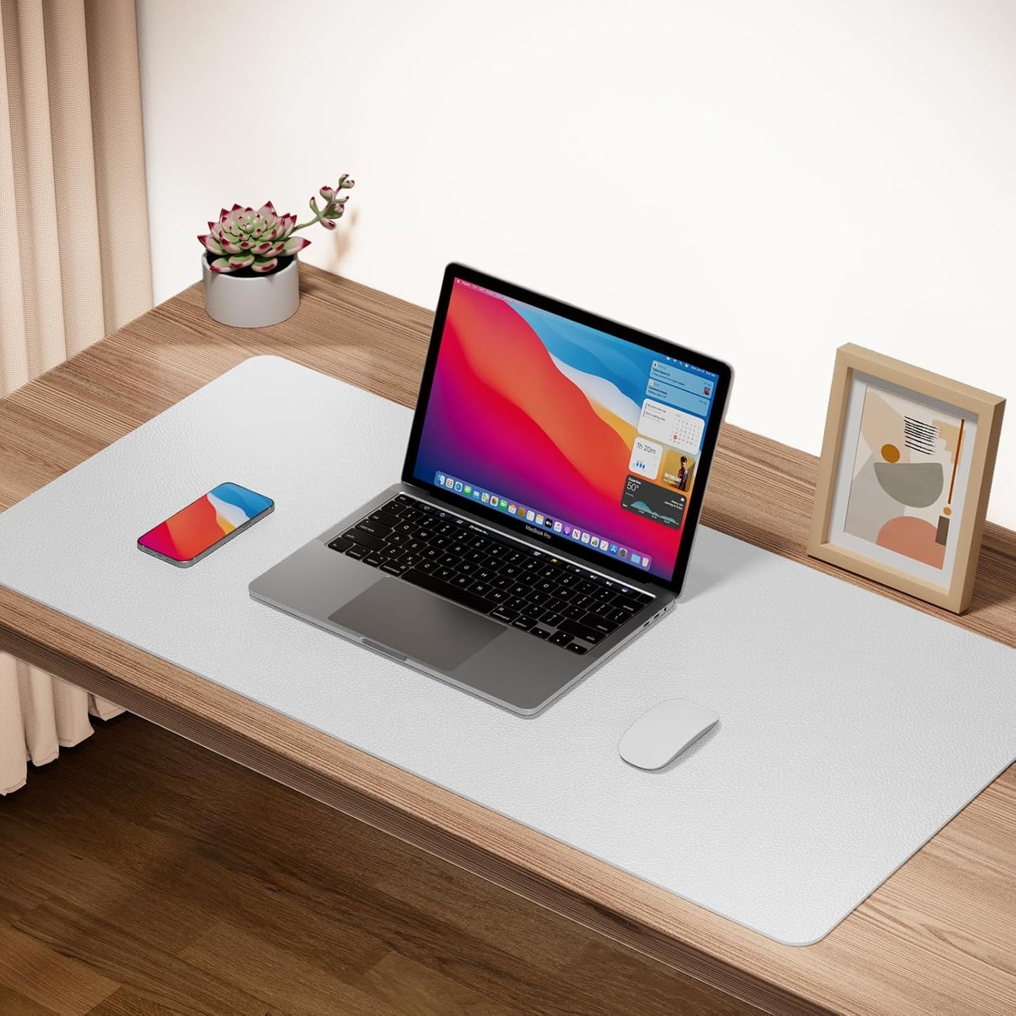 Boutilon Leather Desk Pad Protector,Non-Slip Mouse Pad,Laptop Desk Pad,Office Mouse Mat,Waterproof Leather Desk Blotter,Desk Writing Pad for Office and Home (S-White,24"x 14")