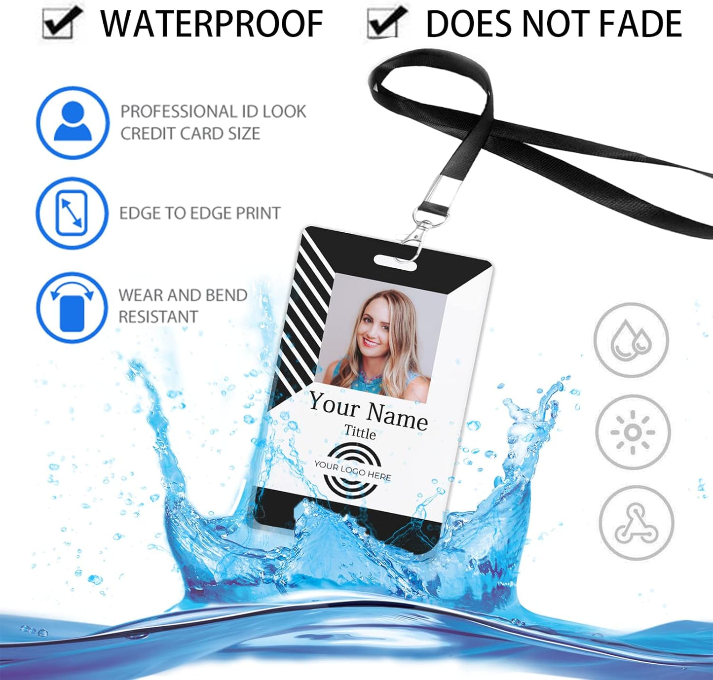 Custom Id Badge, Personalized Employee Photo Identification Card with Lanyard, Durable ID Card for Office Worker Doctor Nurse Student-Vertical-Template14