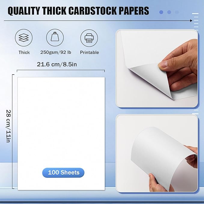MixTeach 100 Sheets White Cardstock 8.5 x 11 Inch Thick Cardstock Paper, 250gsm/92lb Double Sided White Card Stock Printer Paper for Cards Making, Crafts, Scrapbook, Invitations, Drawing, Printing