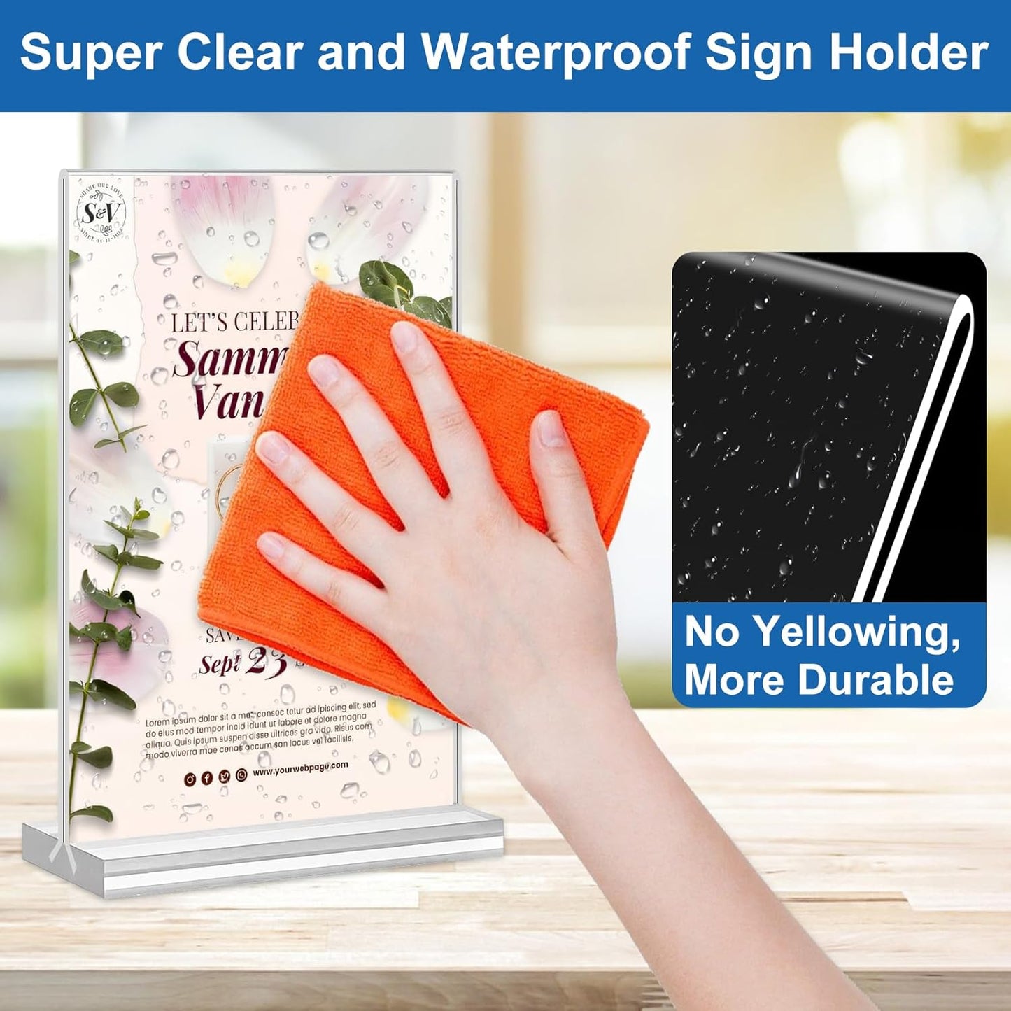 Acrylic Sign Holder 5.5 x 8.5, 10 Pack Double-Sided Stand up Table Top Clear Sign Holders, T Shape Plastic Acrylic Picture Frame Menu Flyer Paper Holder Display Stands for Office Store Wedding Party