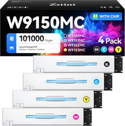 W9150MC W9151MC W9153MC W9152MC Toner Cartridge Set 4-Pack High Yield with Chip Replacement Compatible with HP Color Managed MFP E78625dn E78630dn E78635dn Printer Ink Copier Black Cyan Magenta Yellow
