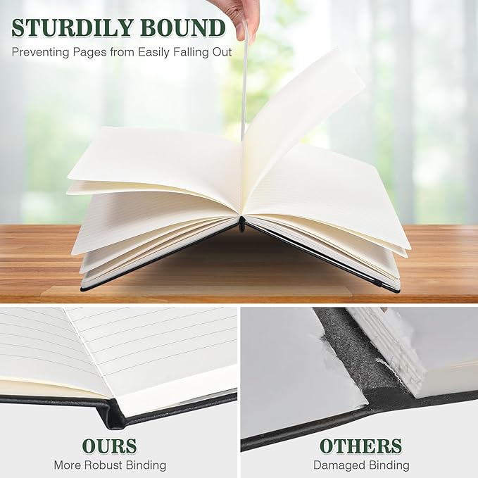 Lined Journal Notebook, 3 Pack A5 College Ruled Notebooks for Work, Hardcover Notebook Each with 2 Pockets & Pen, Leather Journal for Women, Men, 160 Pages, 100GSM Thick Paper (Blue, Black, Green)