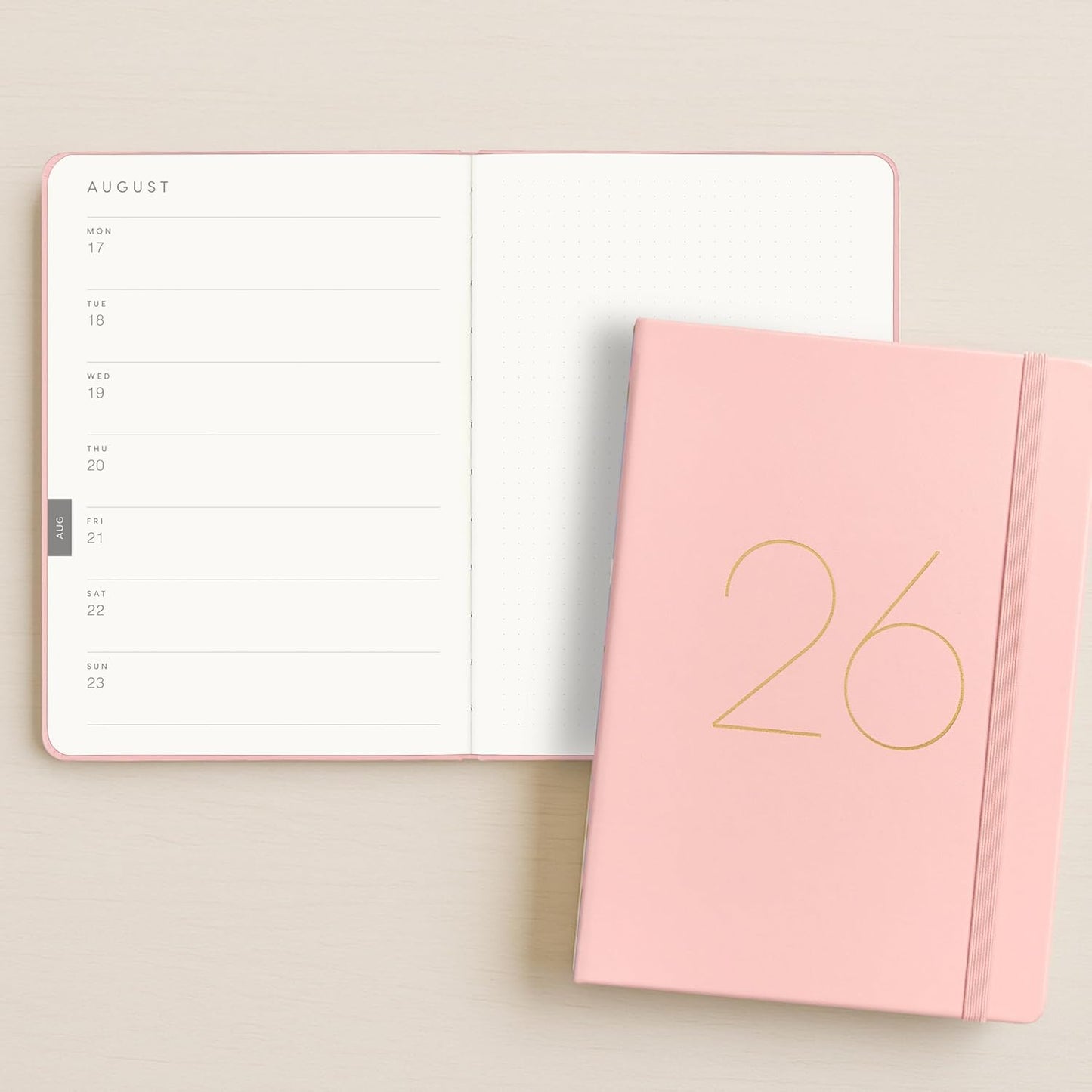 And Per Se 2026 Planner-Daily, Weekly & 15-Monthly Leather Hardcover Planner, 5.7" x 8", Daily Schedule, Monthly Tabs, 100 GSM Thick Paper, Back Pocket(Pink)