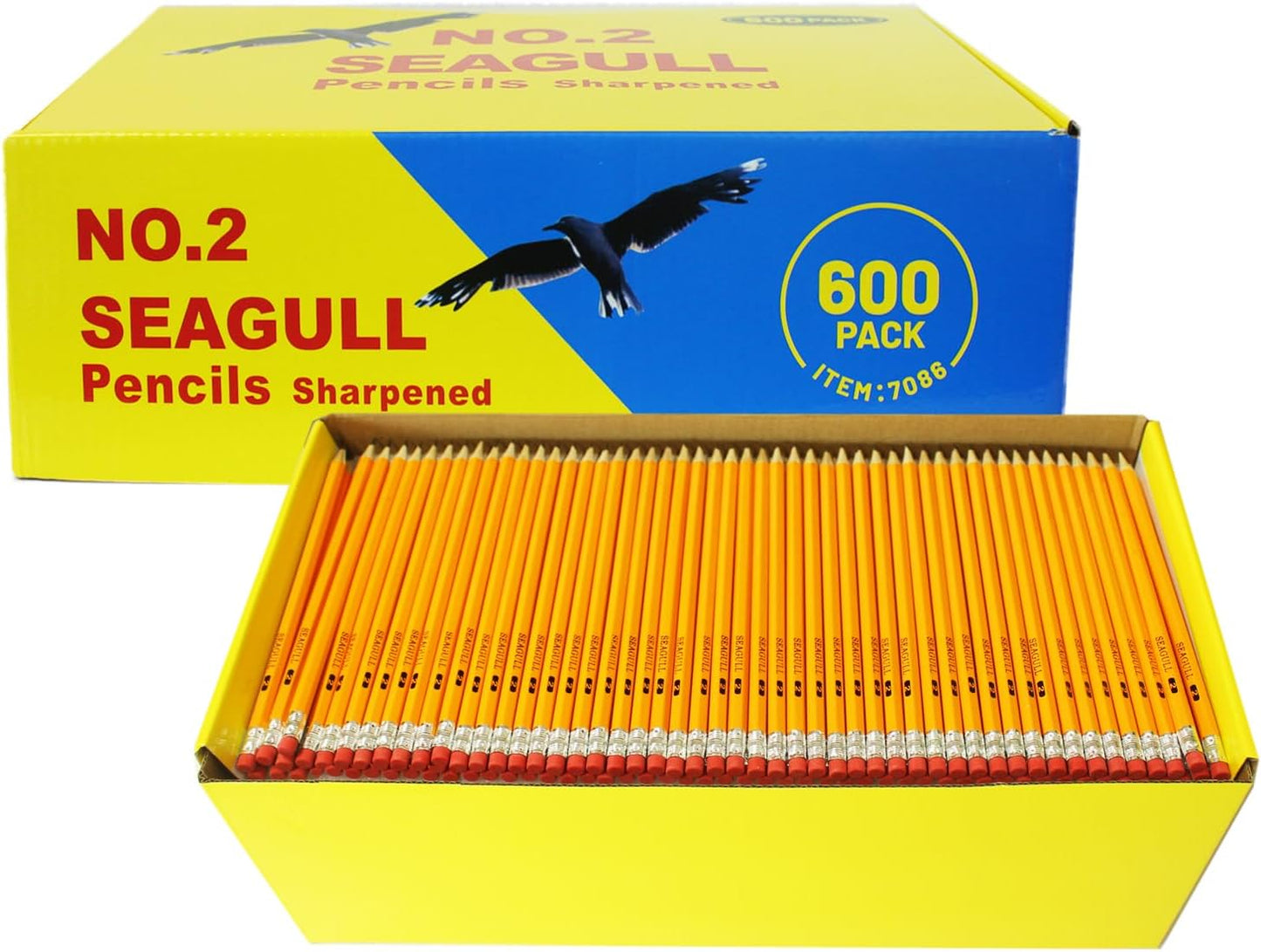 Seagull 600 Count Bulk Pack Pencils Pre-sharpened with Erasers, No. 2 HB Yellow Graphite Pencils for School Teacher Supplies, for Writing Drawing Sketching, Kids Party Favors