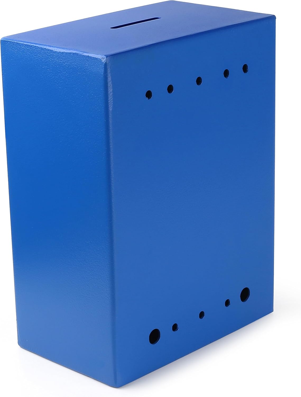 Metal Donation Box Charity Steel Collection ballot Box Office Suggestion Box Secure Box With Front and top Slot Easy Wall Mount with pre drilled holes 8.5x6.5x4" Drop Box for Home and Office(Blue)
