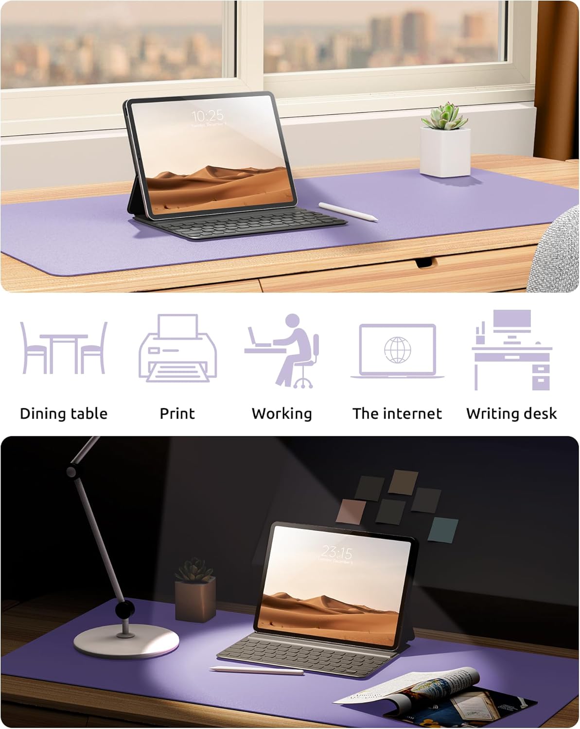 YSAGi Leather Desk Protector, Office Mat, Large Mouse Mat, Non-Slip PU Leather Blotter, Laptop Desk, Waterproof Writing Pad for Office and Home (Light Purple, 35.4" x 17")