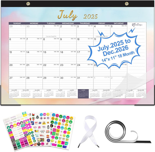 Gannyfer Calendar 2025-2026, Desk/Wall Calendar July 2025-Dec 2026, Magnetic Calendar for Refrigerator, 14" x 11", 18 Monthly Yearly Small 2026 Calendar for Office, Home or School (3 Stickers)