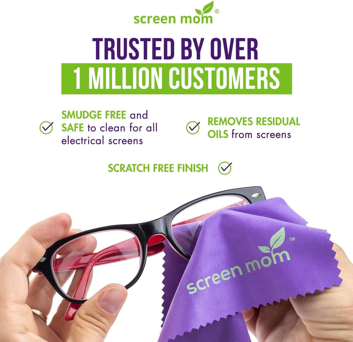 Screen Mom Screen Cleaner Purple Microfiber Cloths (6-Pack) - Microfiber Screens Cleaner Cloths, TV Cleaning Cloth for Electronic Cleaners, Laptop, Computer & Car Screens Cleaning Kit, TV Cleaners